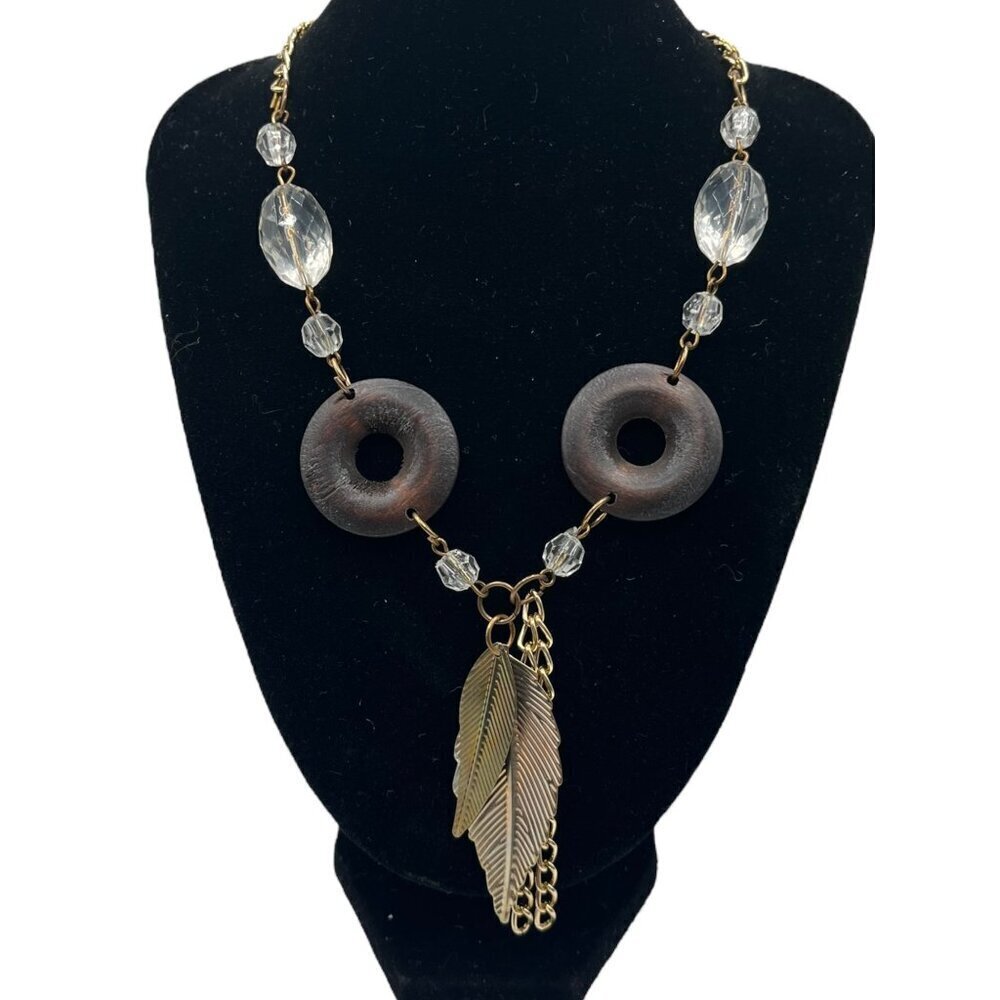 Southwestern Bohemian‎ Gold Tone Leaf Pendant Statement Necklace Earthy Tribal